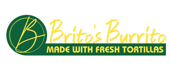 A logo for brito 's burrito made with fresh tortillas