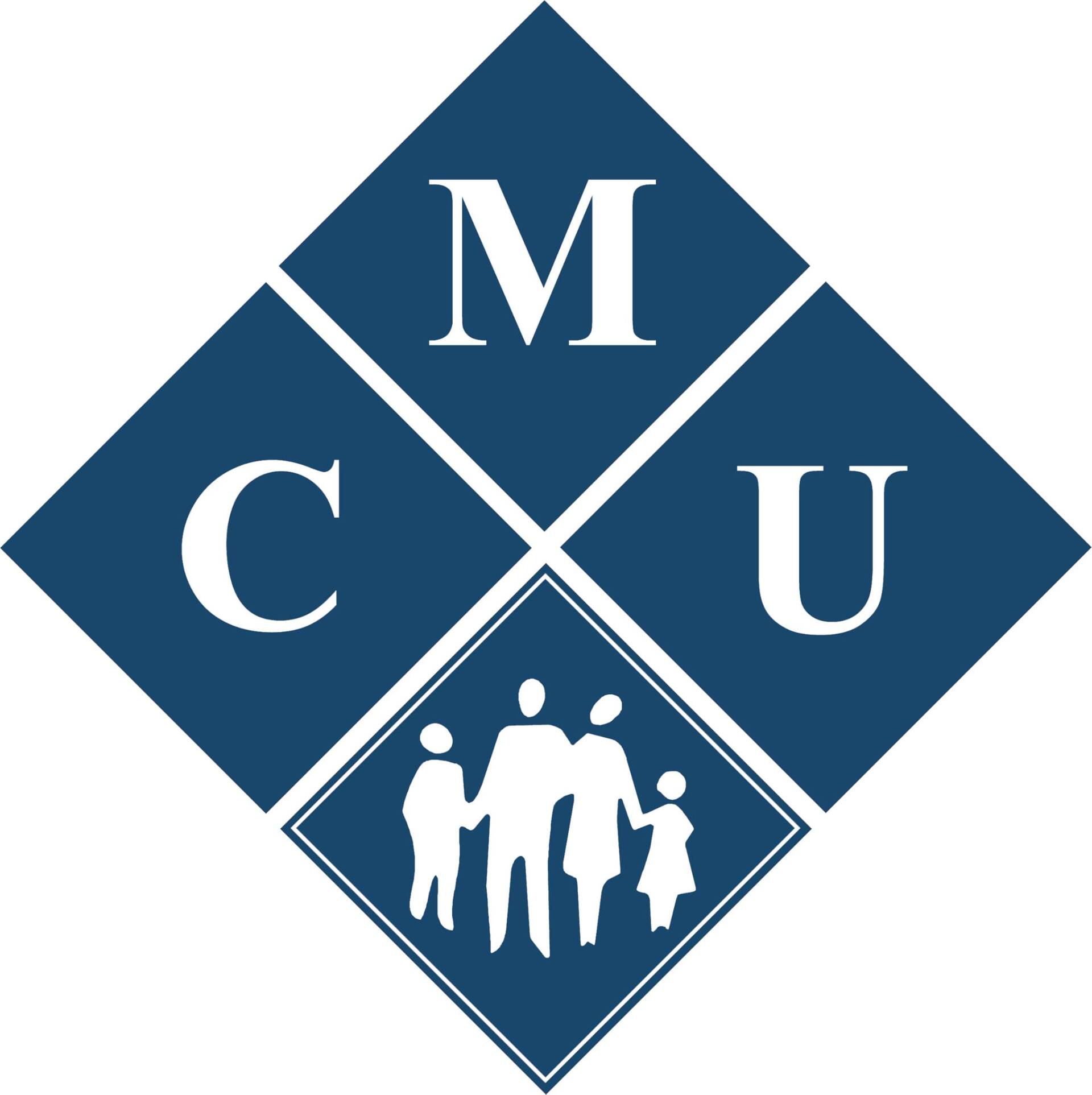 A blue square with the letters m c and u on it