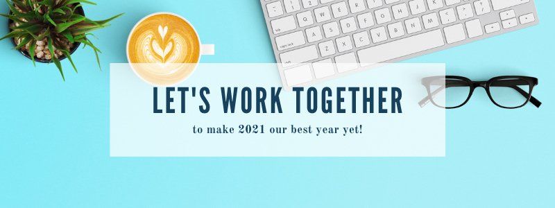 A blue background with the words let 's work together on it