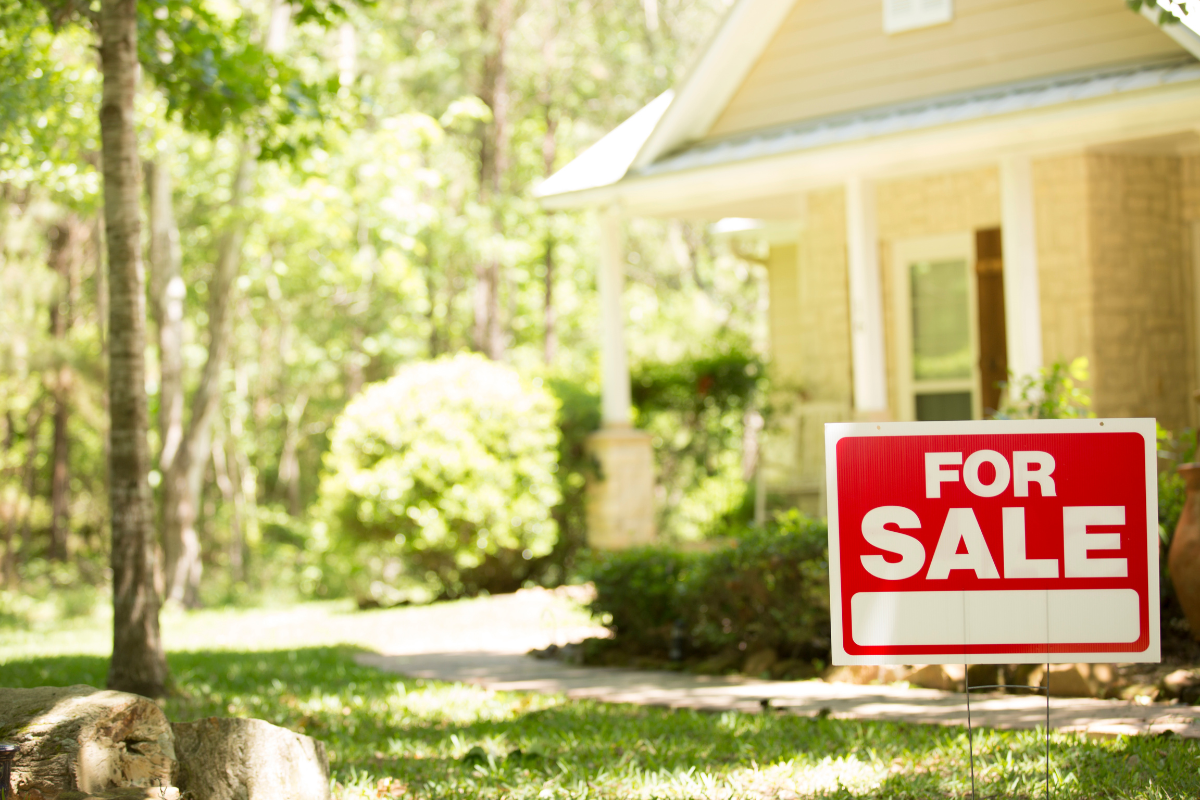 A house with a for sale sign in front of it
