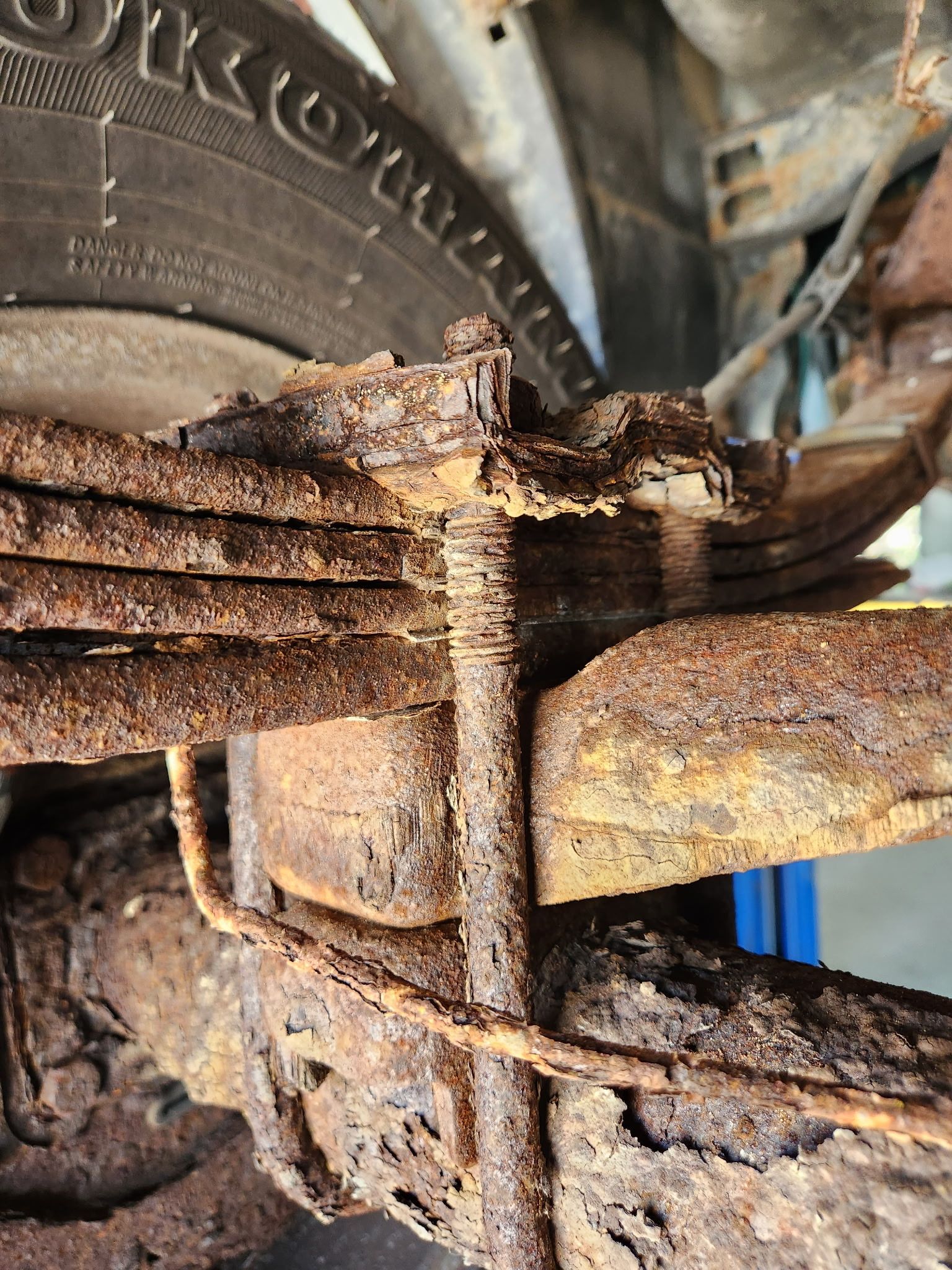 Rusty suspension discovered by Beachview Auto Service due to salt water exposure near Emerald Isle, NC