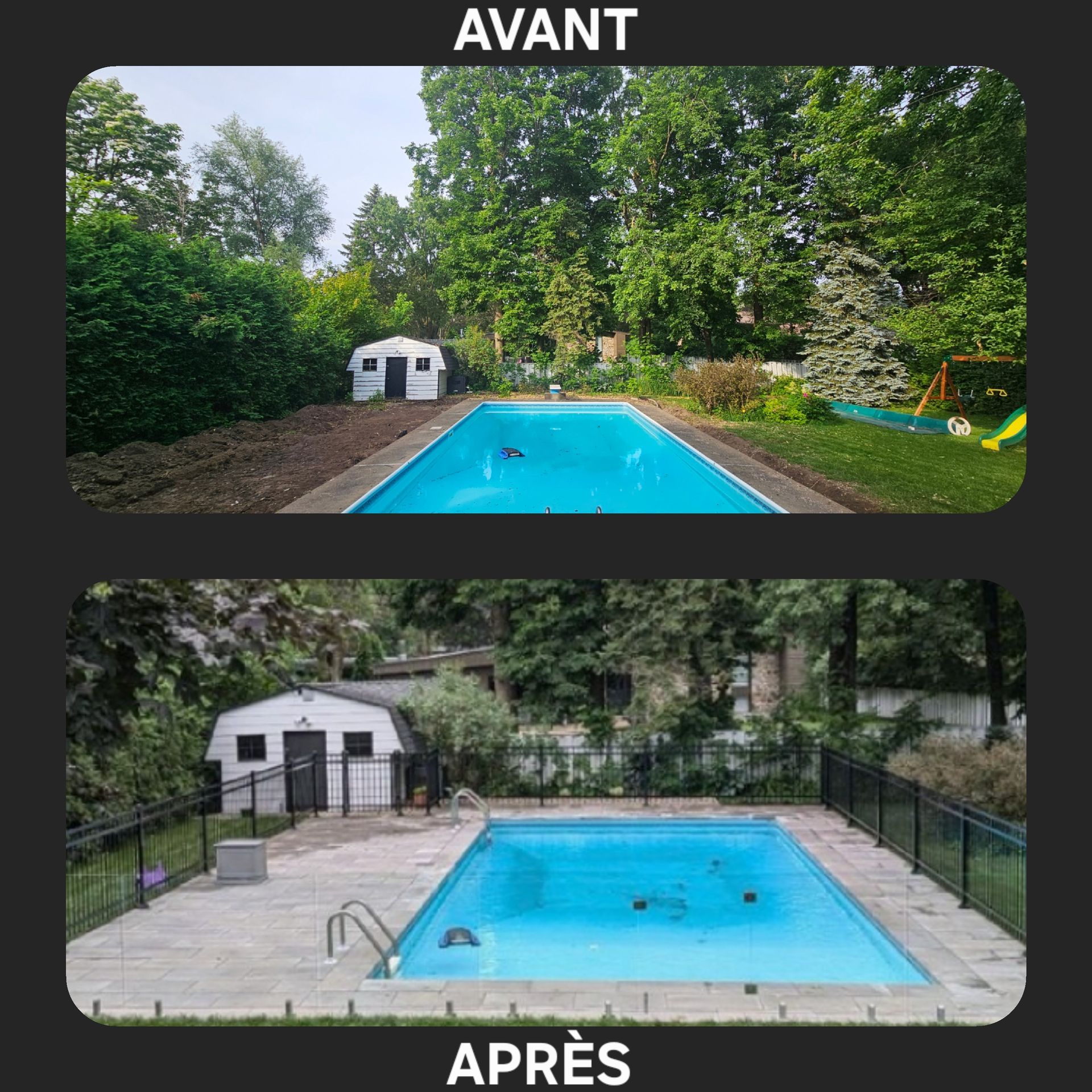 Une photo avant et après d'une piscine
