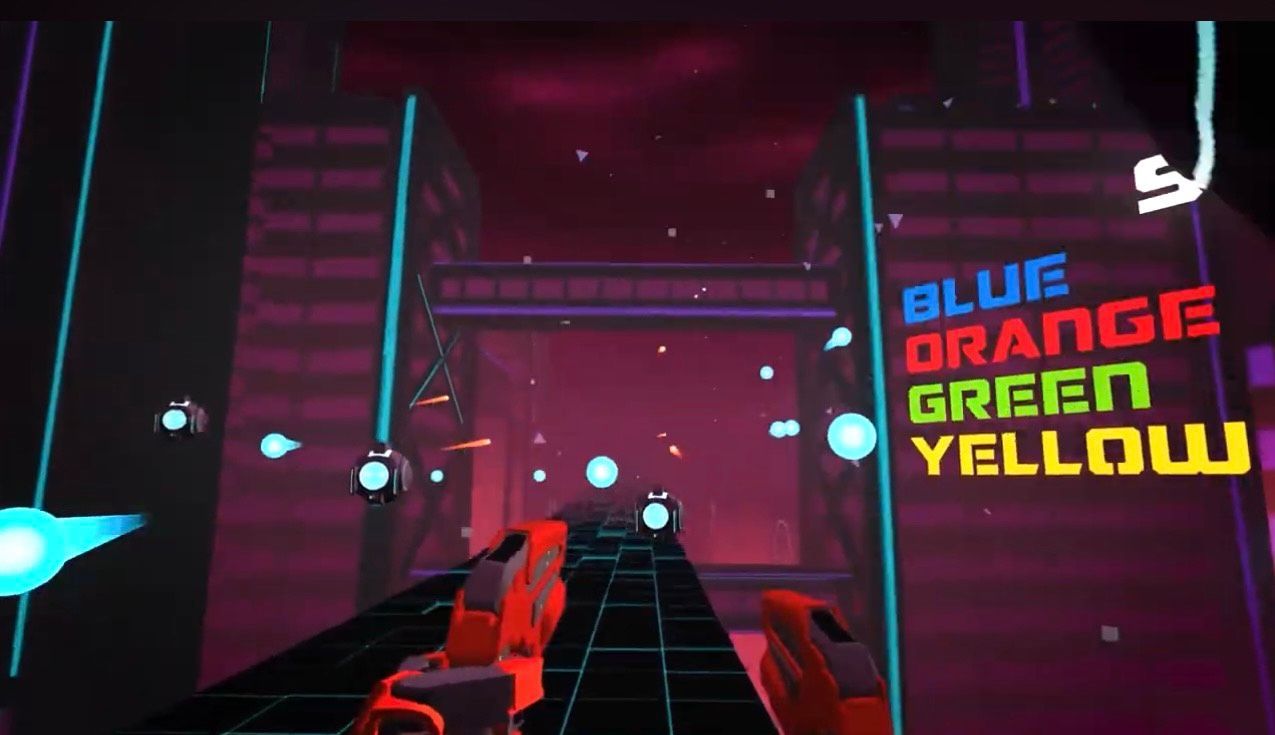 A screenshot of a video game that says blue orange green yellow