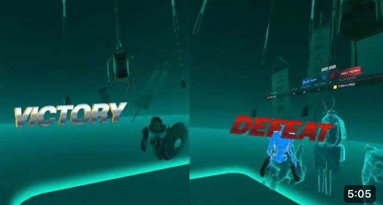 A video game with the words victory and defeat on the screen.