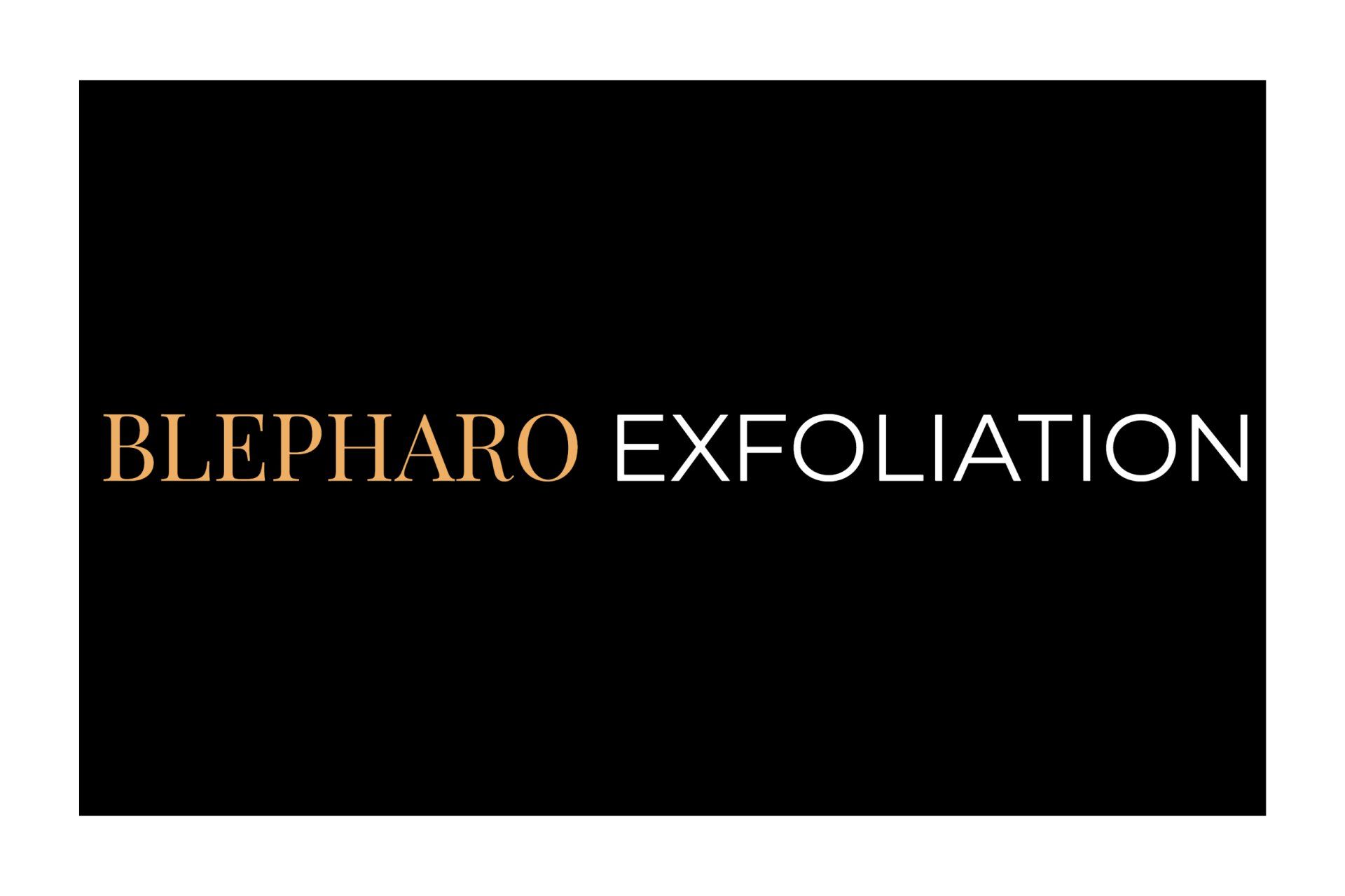 A black and gold logo for blepharo exfoliation on a white background.