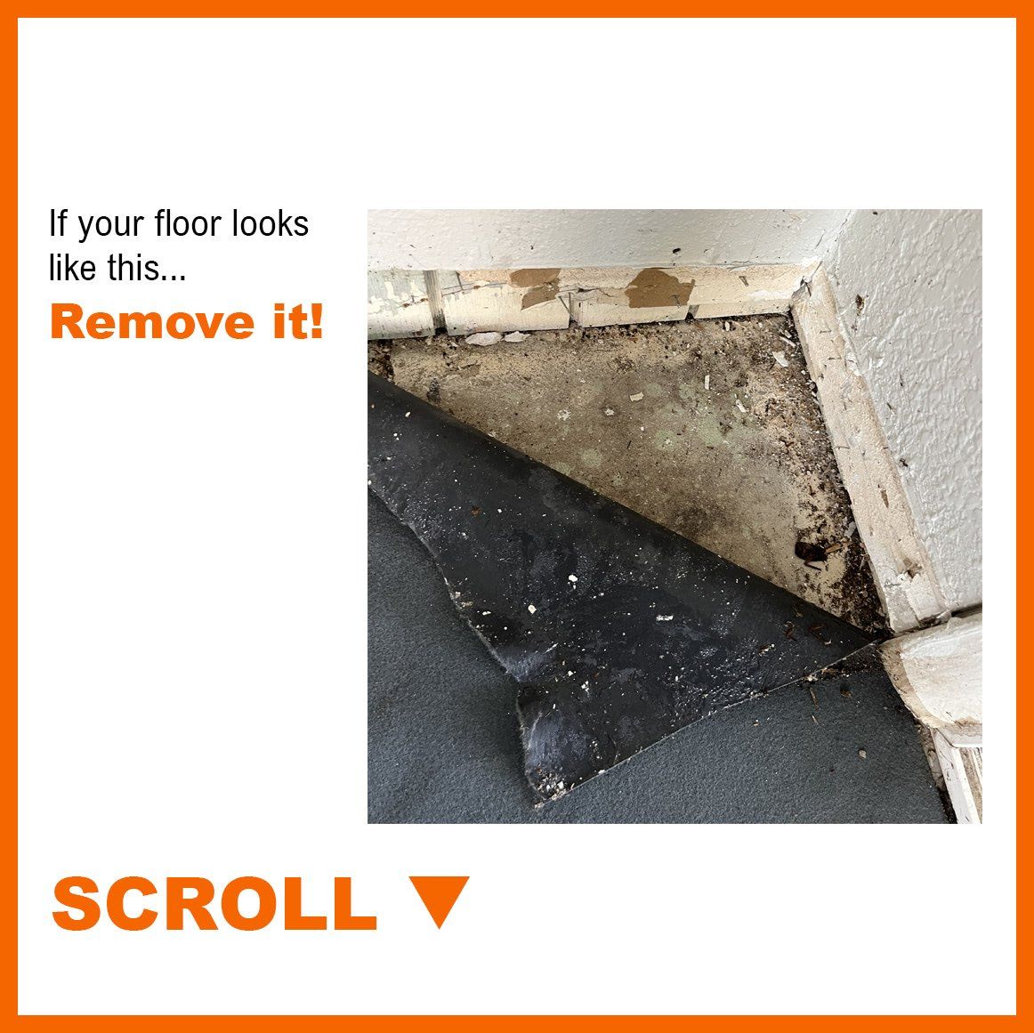 Example of a floor damaged by flooding that needs to be removed.