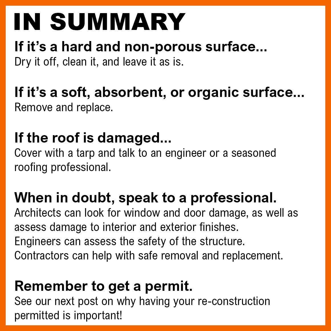 A graphic with a list of steps to take when you have hurricane damage to your home.