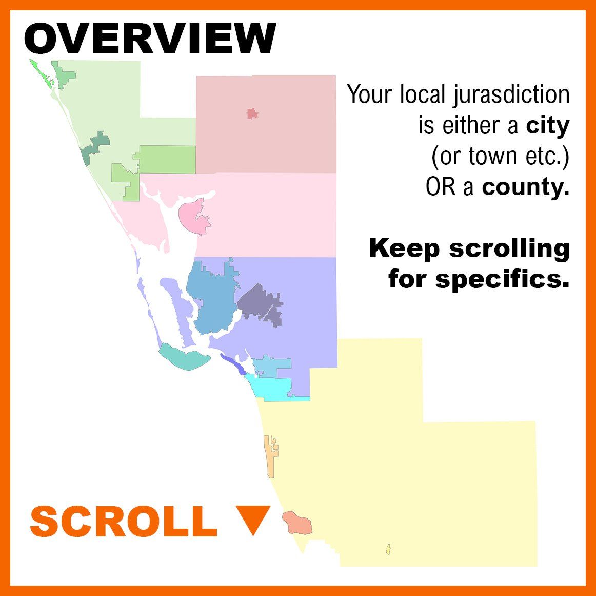 A map of Florida that has an overview of where to find your jurisdiction for your permit office.