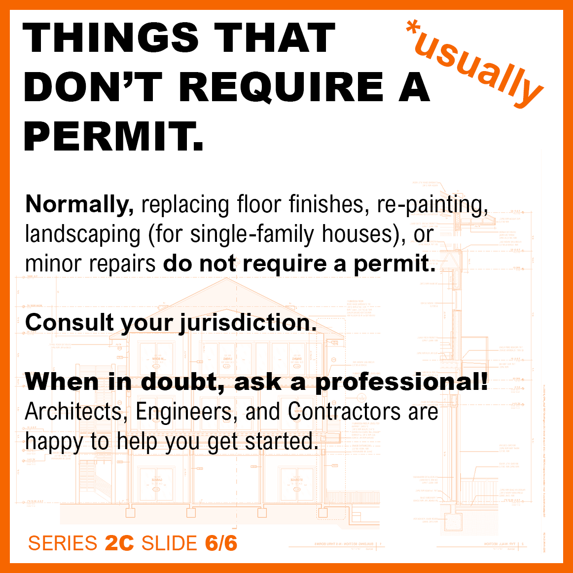 Graphic that lists things in a home that don't require a permit.