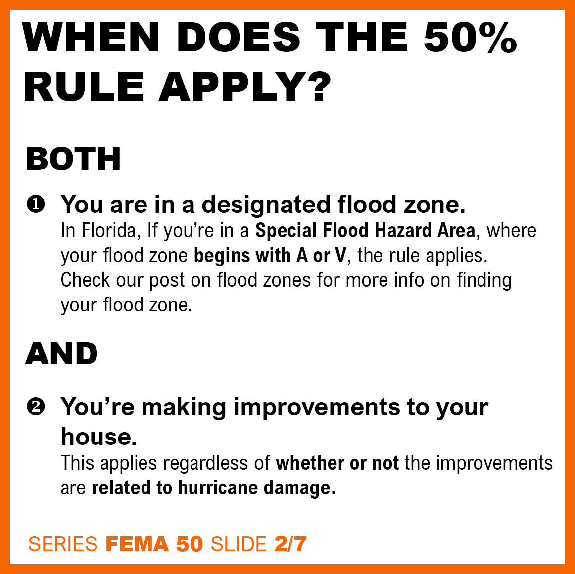 A graphic that talks about when the FEMA 50 % rule applies.