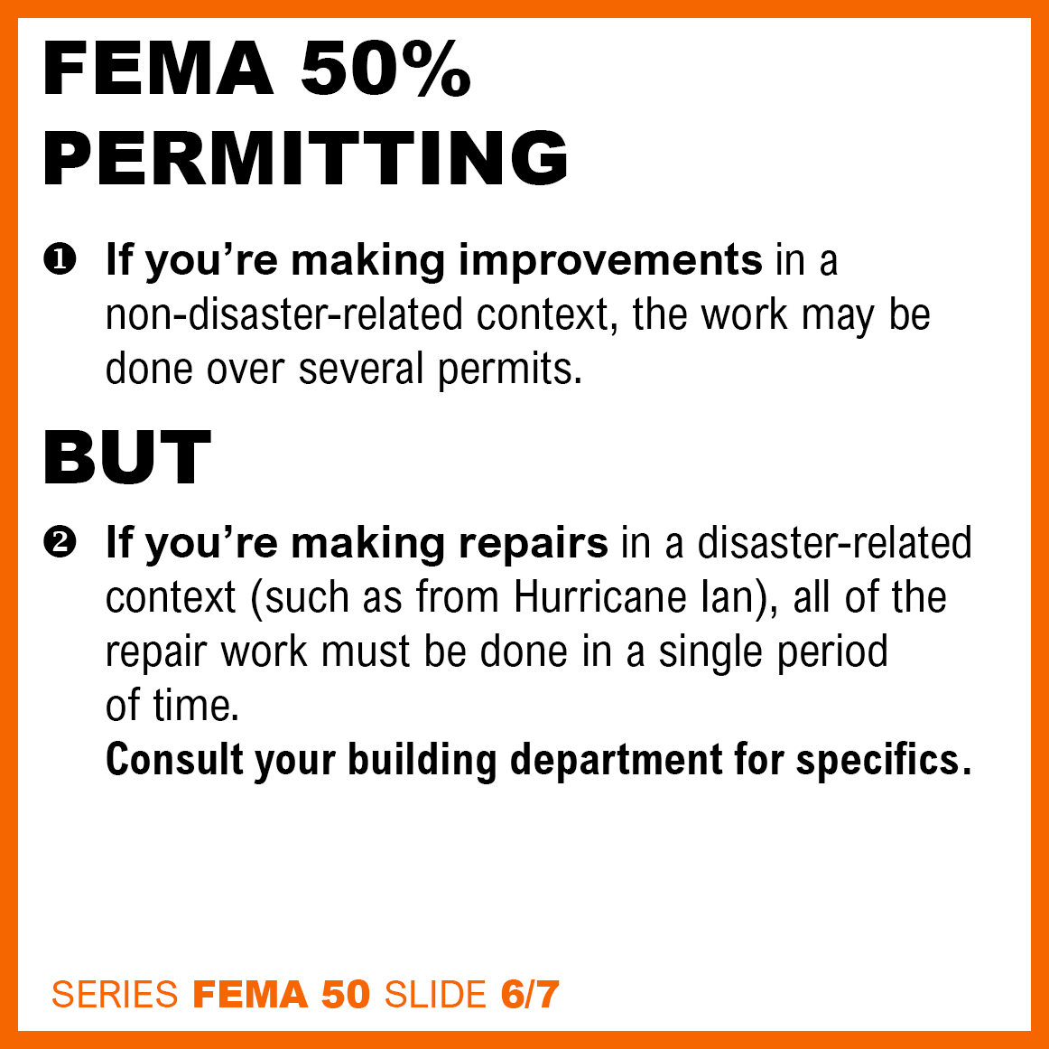 Graphic that describes the rules for FEMA 50% permitting