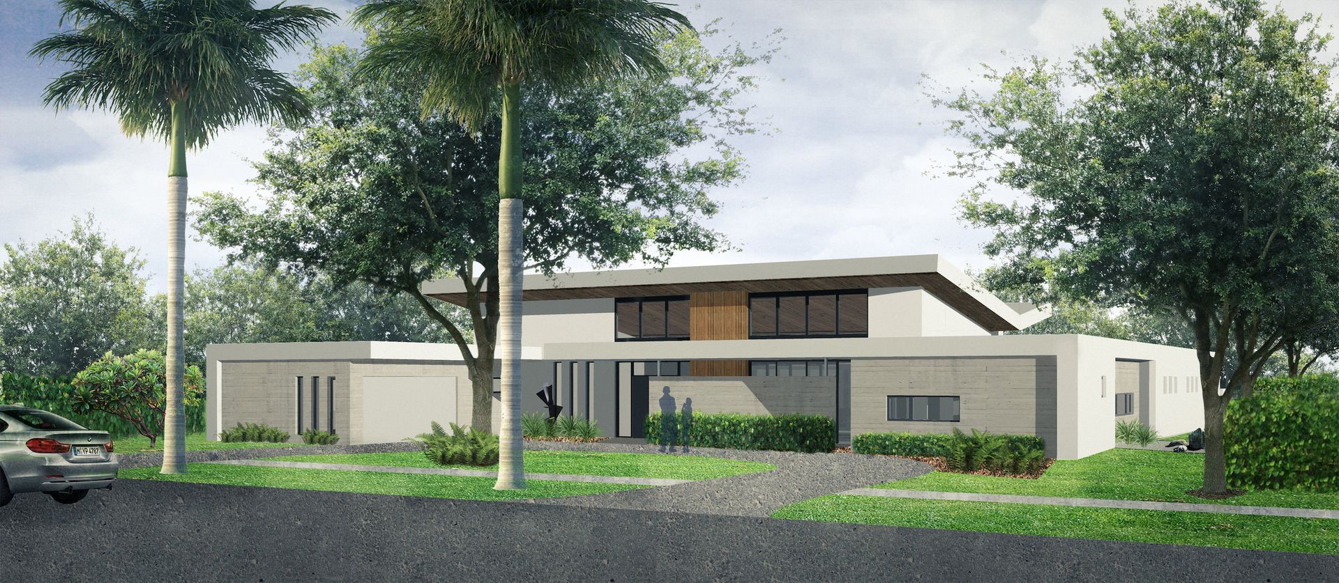 an architect's rendering showing the front of a modern house