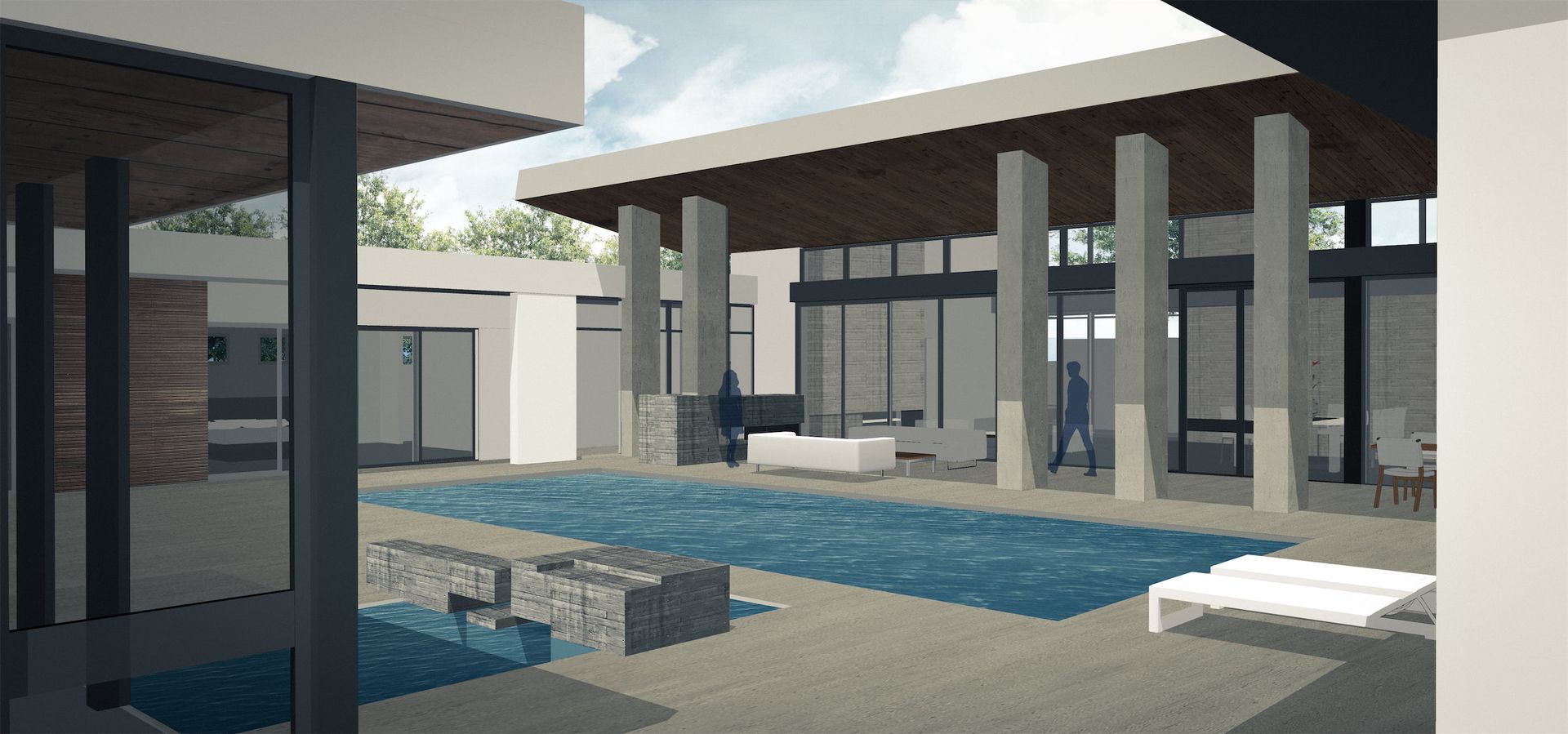 an architect's rendering of a modern house with a swimming pool