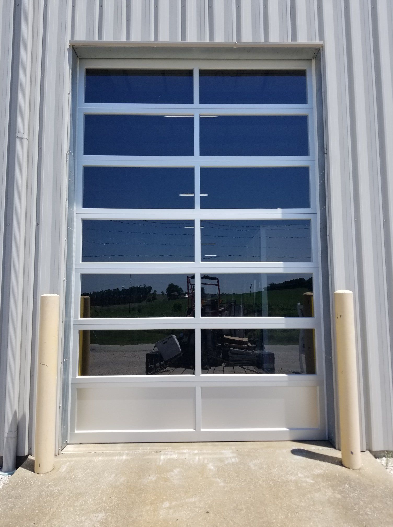 A large garage door with a lot of windows