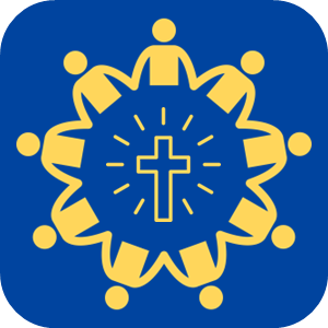 graphic of holding hands in circle with cross in center