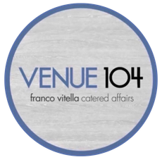 A logo for venue 104 franco vitella catered affairs