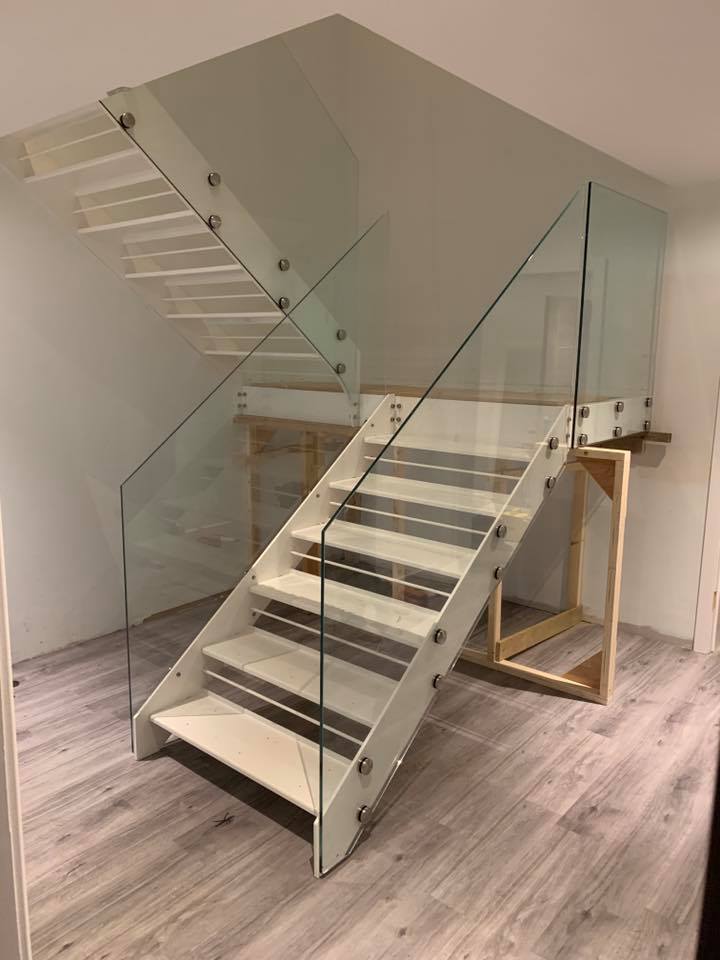 Metal and glass staircase fabricated by MW Engineering & Fabrication Kirkcudbright Dumfries & Galloway Scotland
