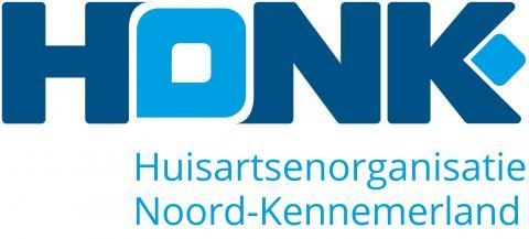A blue and white logo for honk huisartsenorganisatie noord-kennemerland