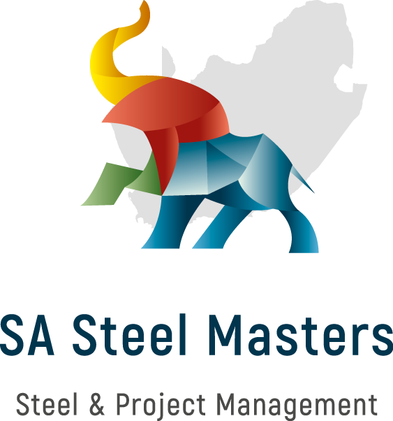 The logo for sa steel masters is a colorful elephant with a map in the background.