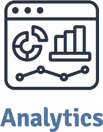 A line icon of a graph and the word analytics.