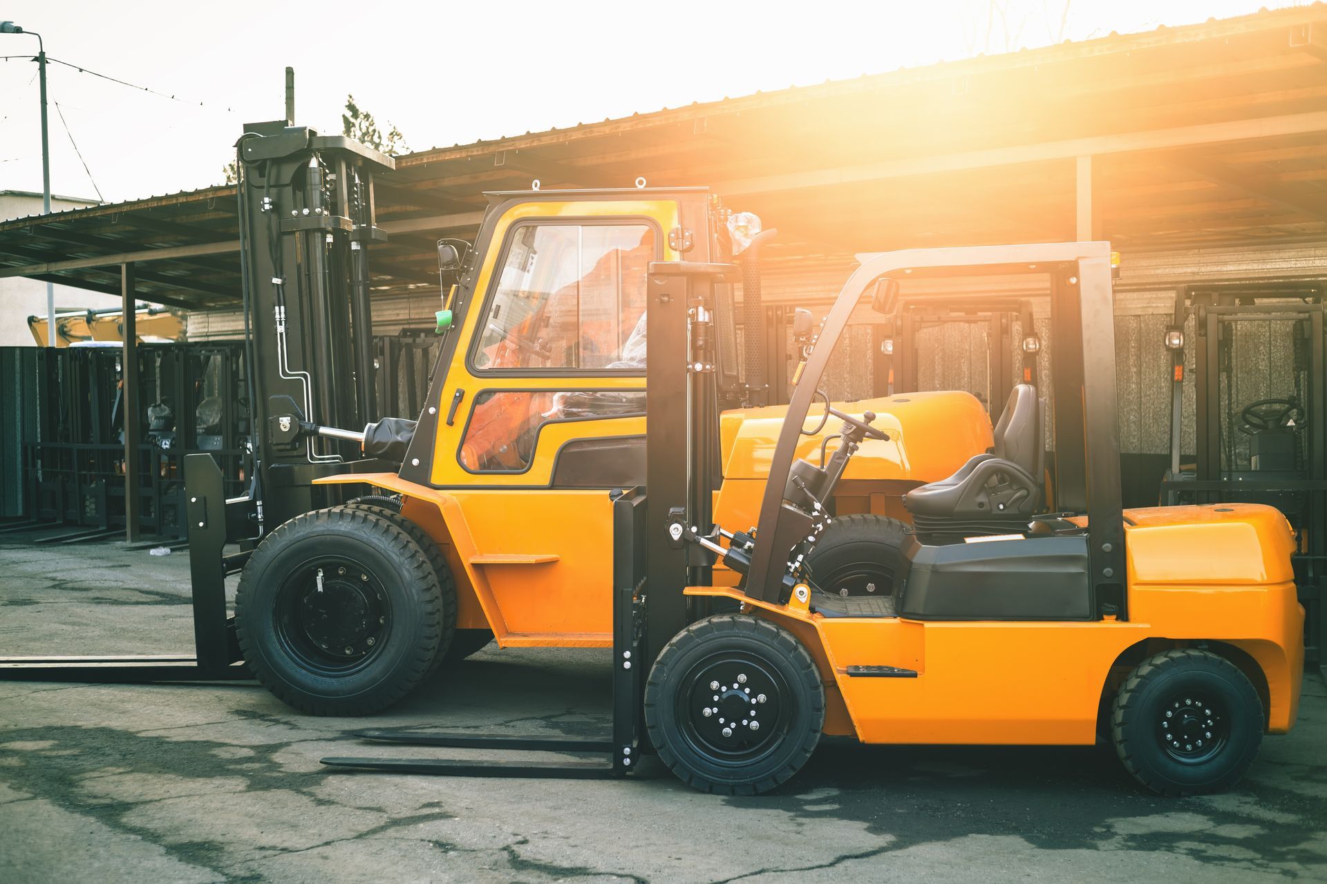 Two yellow forklifts parked outdoors. — Des’s Driving School in Callala Bay, NSW
