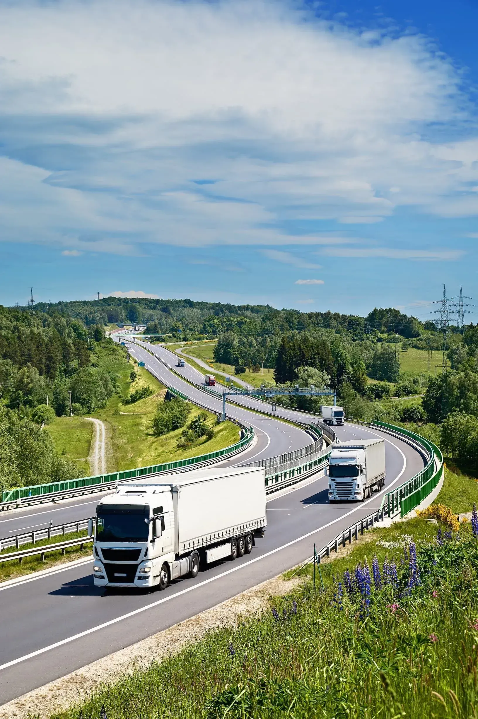 Two Semi-trucks Driving on a Winding Highway Through a Green — Des’s Driving School in Callala Bay, NSW