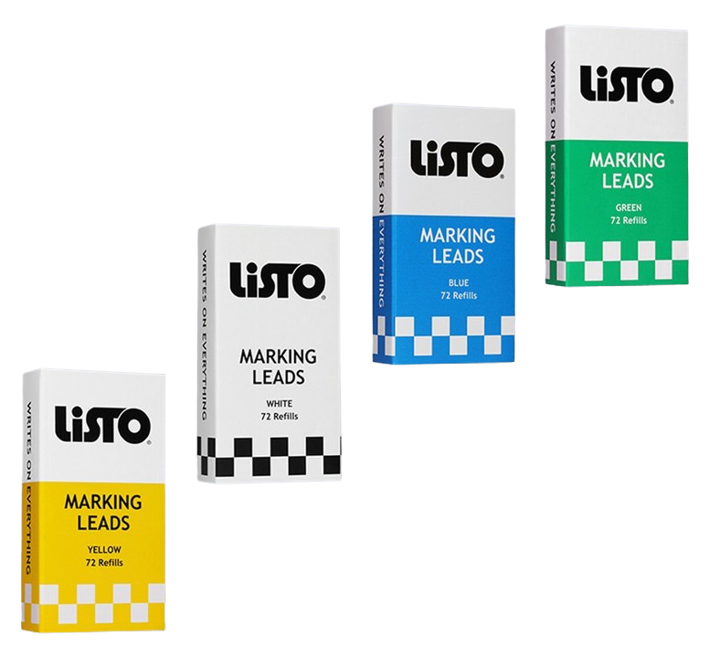 four boxes of listo marking leads are sitting next to each other