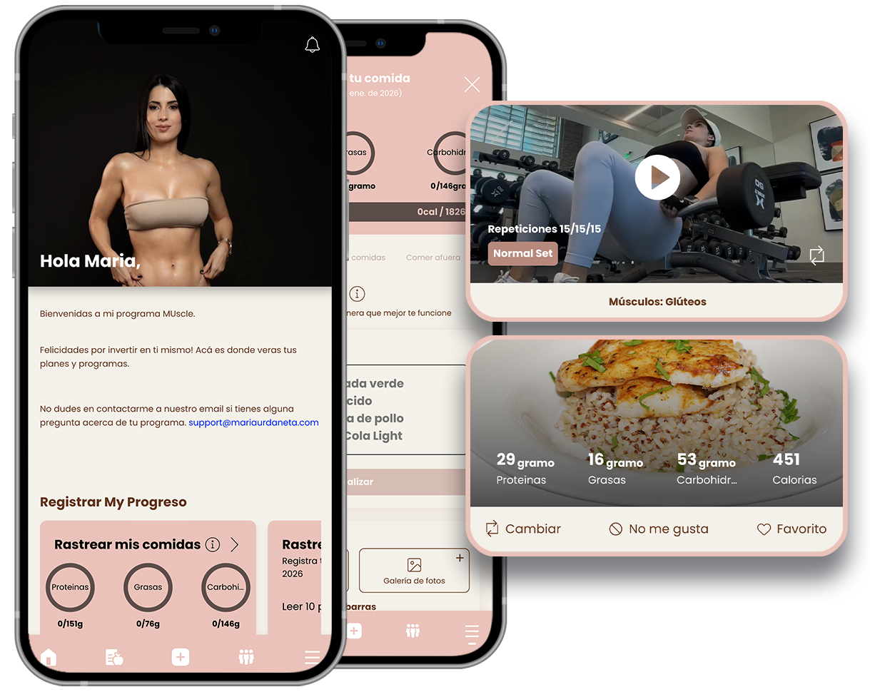 A woman is standing in front of a phone and a bowl of food.  Build your own body fitness studio - Regina Sams