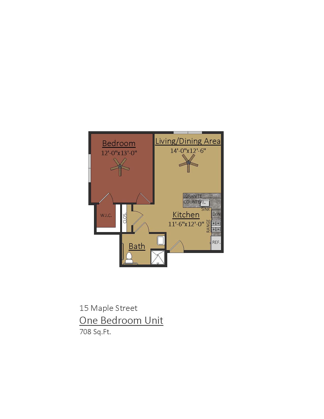 1 Bedroom - 708 Sq Ft