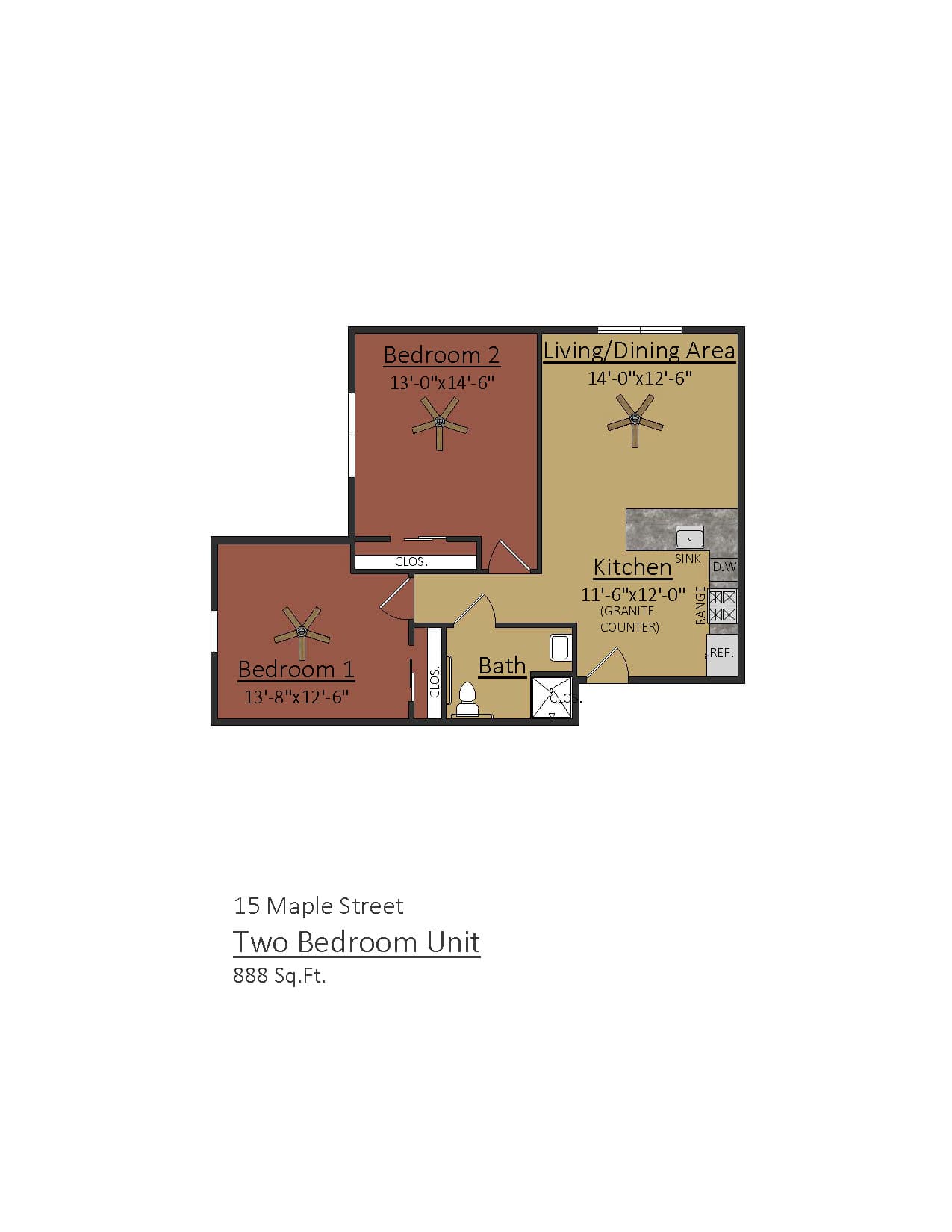 2 Bedroom - 888 Sq Ft
