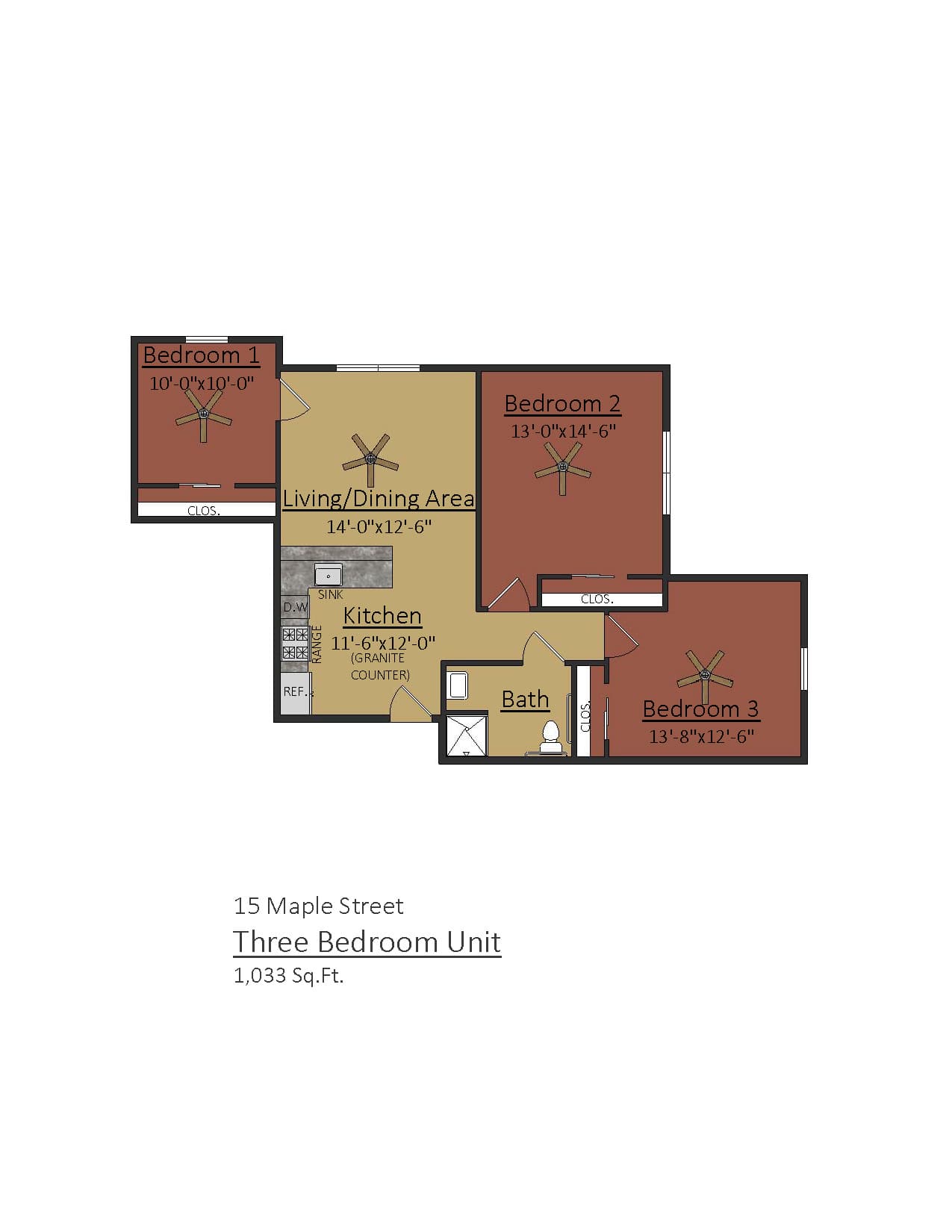 3 Bedroom - 1,033 Sq Ft