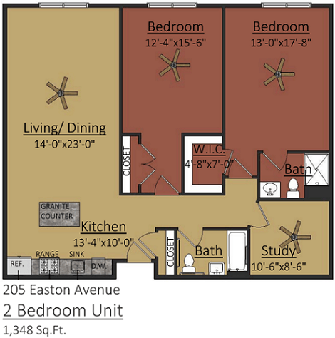 205 Easton Avenue 2 Bedroom Floor Plan