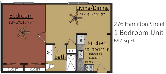 276 Hamilton Street 1 Bedroom Floor Plan