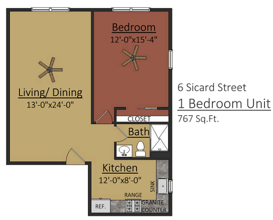 6 Sicard Street 1 Bedroom Floor Plan