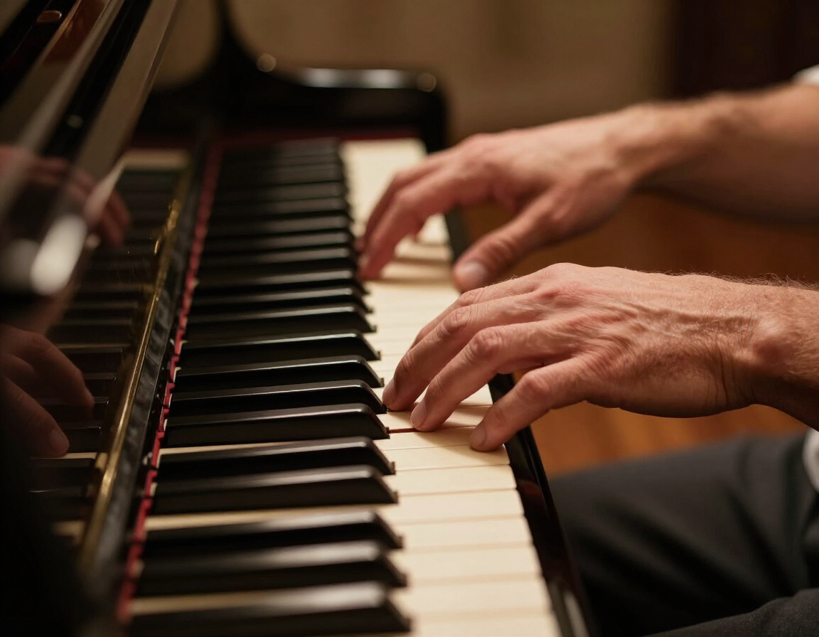 Advanced pianist hands on piano keys