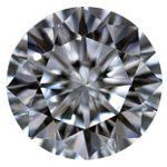 Round, brilliant-cut diamond, faceted with multiple sides, reflecting light