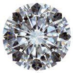 Round, faceted diamond, radiating light