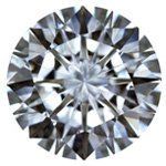 Round, clear diamond with many facets reflecting light