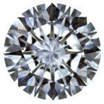 Round, faceted diamond, reflecting light, viewed from above