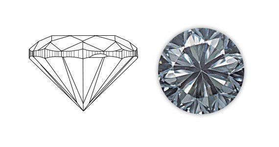 Side and top views of a round cut diamond Side and top views of a round cut diamond