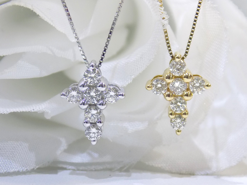 Two diamond cross necklaces