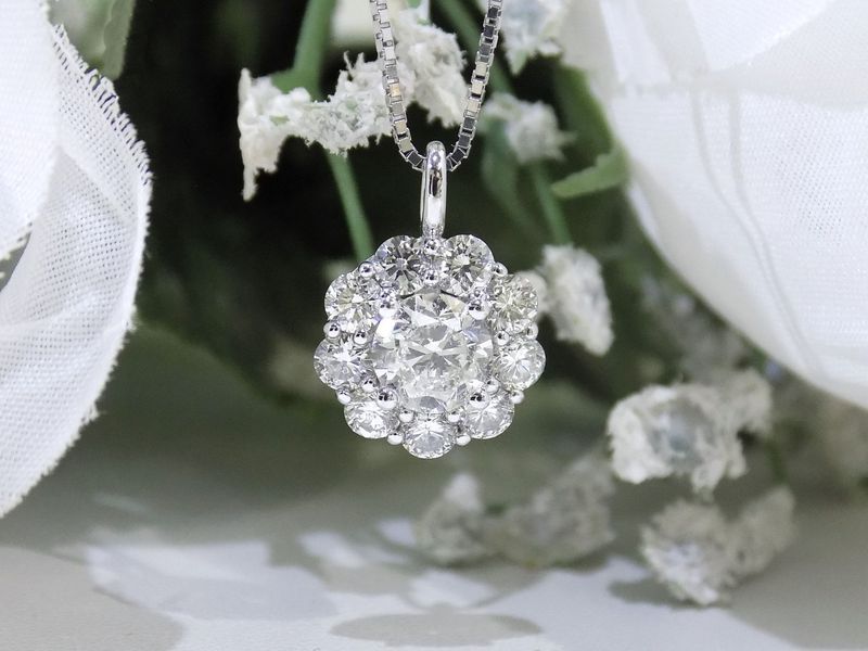 Diamond pendant necklace with floral cluster design