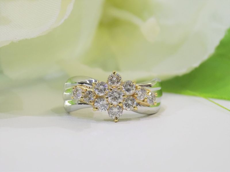 Diamond ring with a cluster of stones set in gold