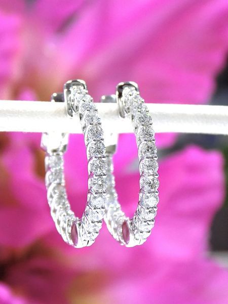 Diamond hoop earrings with white metal