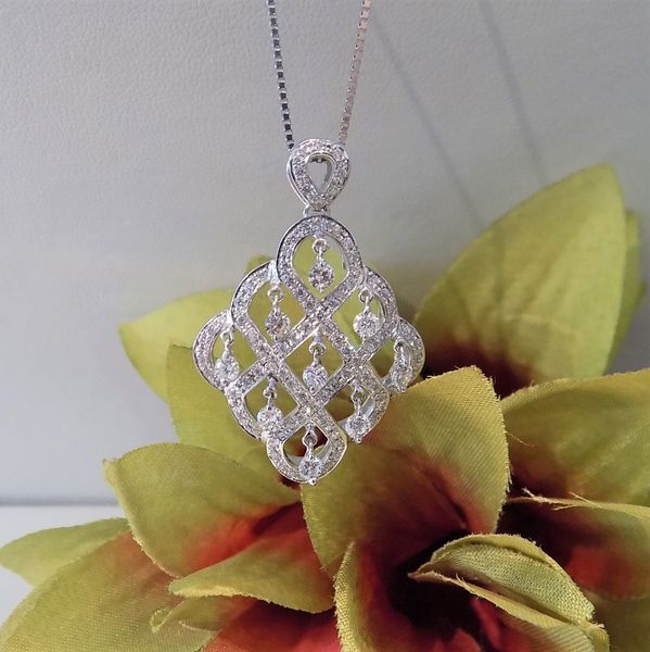 Diamond pendant necklace on a white gold chain,