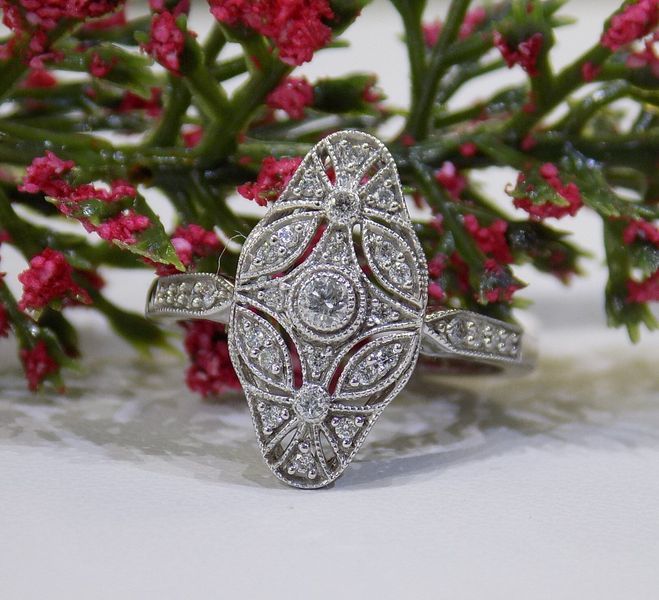 Close-up of an ornate diamond ring