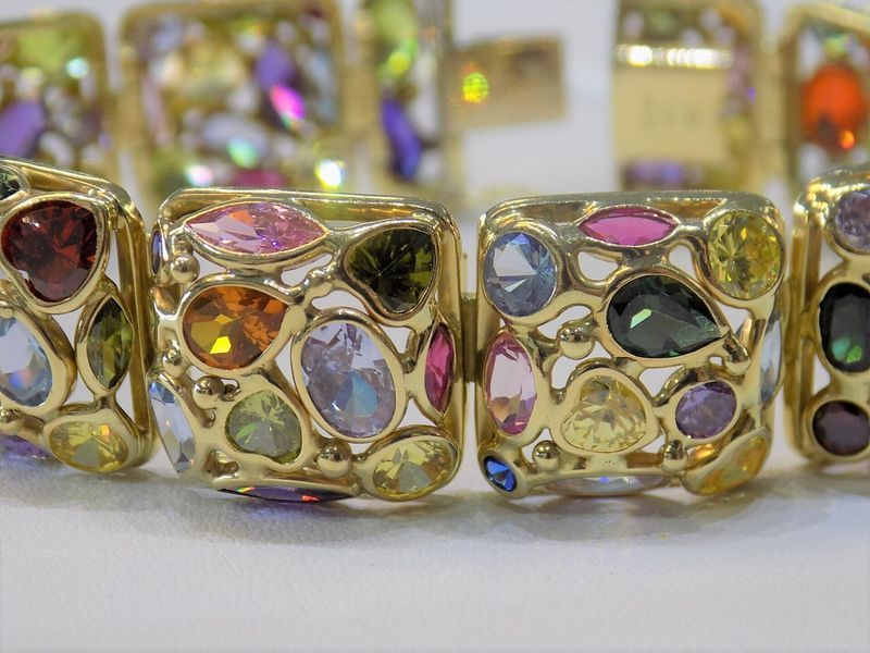 Gold bracelet with colorful