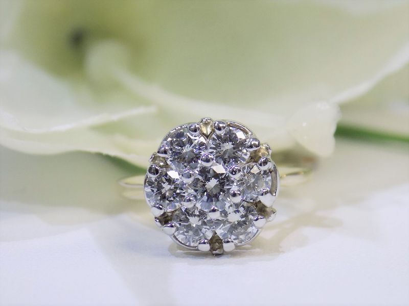 Cluster diamond ring on a gold band