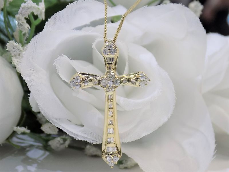 Gold cross pendant with diamonds