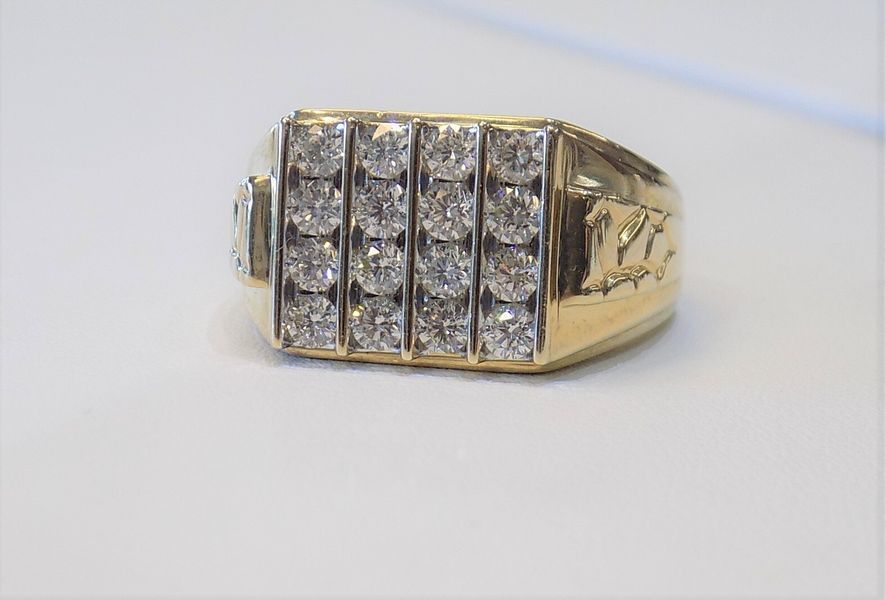 Gold ring with four rows of diamonds